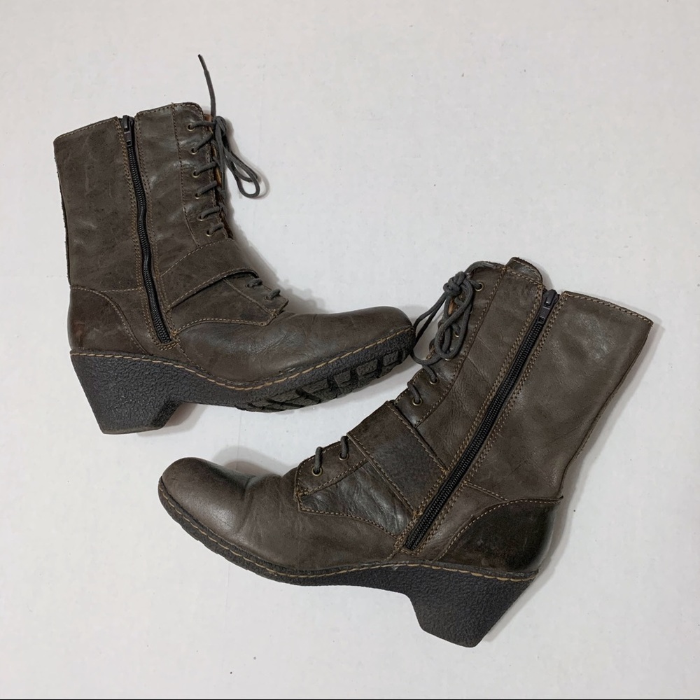 boc Brown Lace Up Wedge Heel Moto Leather Boots